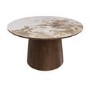 Neutral Round Ceramic Nest of 2 Tables with Walnut Pedestal Bases - Malia