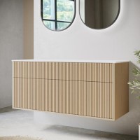 1250mm Wooden Fluted Wall Hung Double Countertop Vanity Unit - Matira