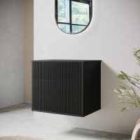 650mm Black Wooden Fluted Wall Hung Countertop Vanity Unit - Matira