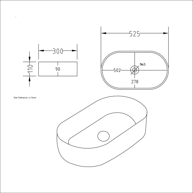 Matt Black Oval Countertop Basin 525mm - Tennessee