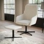 Off White Fabric Swivel Recliner Armchair with Footstool - Mila