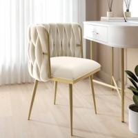 Cream Velvet Accent Chair with Gold Legs - Malika