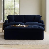 Large Navy Velvet Bed Footstool - Myles