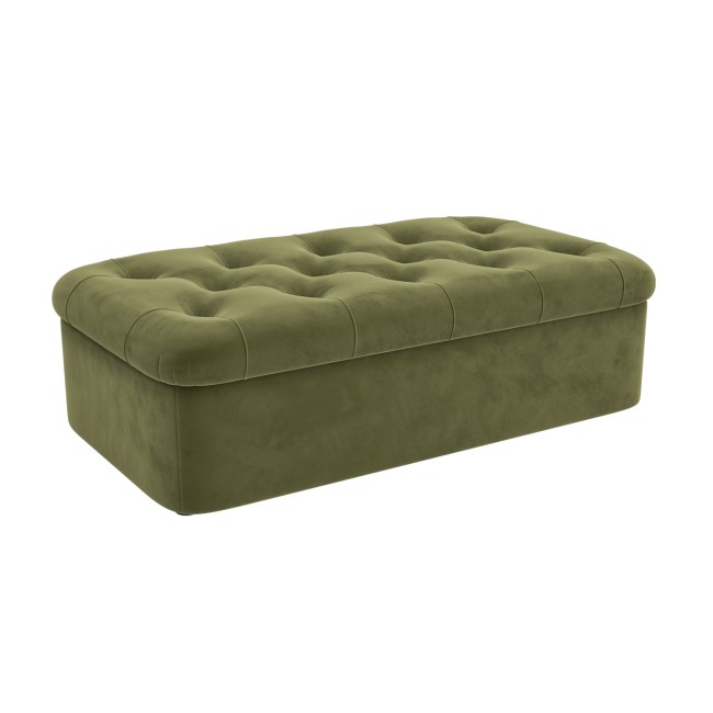 Large Olive Green Velvet Bed Footstool - Myles