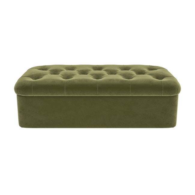 Large Olive Green Velvet Bed Footstool - Myles