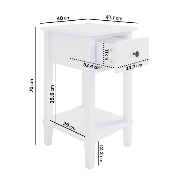 Kids White Wooden Bedside Table with Drawer and Shelf - Marlowe