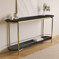 Large Black Wood and Gold Console Table with Storage Shelf - Myla