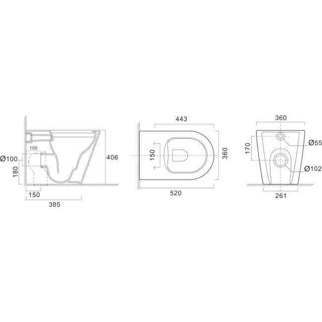 Matt White Back to Wall Rimless Toilet with Soft Close Seat - Newport