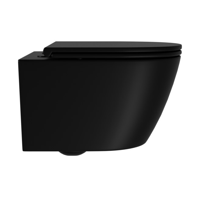 Matt Black Wall Hung Rimless Toilet with Soft Close Seat, Chrome Pneumatic Flush Plate, 1170mm Frame & Cistern - Newport