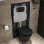 Matt Black Wall Hung Rimless Toilet with Close Seat, Matt Black Pneumatic Flush Plate, 1170mm Frame & Cistern - Newport