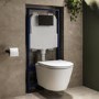 Matt White Wall Hung Rimless Toilet with Soft Close Seat, Matt Black Mechanical Flush Plate with 1160mm Frame & Cistern - Newport