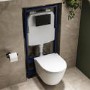 Matt White Wall Hung Rimless Toilet with Soft Close Seat, Matt Black Mechanical Flush Plate with 1160mm Frame & Cistern - Newport