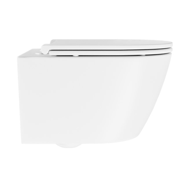 Matt White Wall Hung Rimless Toilet with Soft Close Seat, Brushed Brass Mechanical Flush Plate with 1160mm Frame & Cistern - Newport