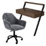 Walnut & Grey Velvet Office Leaning Desk and Chair Set - Nico