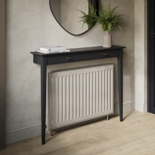 Small & Narrow Black Radiator Cover with Brass Handles -115cm - Noa