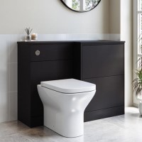 1100mm Black Right Hand Toilet and Sink Unit with Square Toilet and Chrome Fittings - Palma