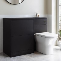 1100mm Black Left Hand Toilet and Sink Unit with Square Toilet and Chrome Fittings - Palma