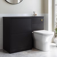 1100mm Black Left Hand Toilet and Sink Unit with Square Toilet and Brass Fittings - Palma