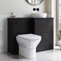 1100mm Black Right Hand Toilet and Sink Unit with Triangular Countertop Basin and Black Fittings - Palma