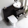 1100mm Black Right Hand Toilet and Sink Unit with Triangular Countertop Basin and Black Fittings - Palma