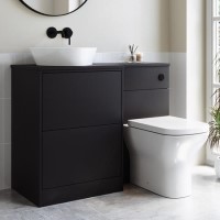 1100mm Black Left Hand Toilet and Sink Unit with Triangular Countertop Basin and Black Fittings - Palma