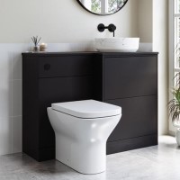 1100mm Black Right Hand Toilet and Sink Unit with Marble Countertop Basin and Black Fittings - Palma