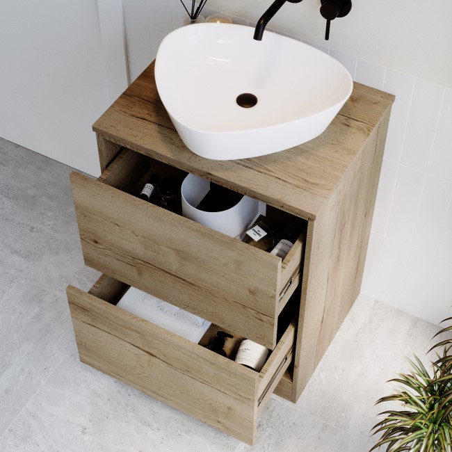 600mm Wood Effect Freestanding Countertop Vanity Unit with Triangular Basin – Palma