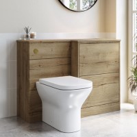 1100mm Wood Effect Toilet and Sink Unit Right Hand with Square Toilet and Brass Fittings - Palma