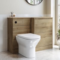 1100mm Wood Effect Right Hand Toilet and Sink Unit with Square Toilet and Black Fittings - Palma