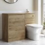 1100mm Wood Effect Left Hand Toilet and Sink Unit with Square Toilet and Brass Fittings - Palma