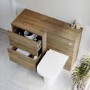 1100mm Wood Effect Left Hand Toilet and Sink Unit with Square Toilet and Brass Fittings - Palma