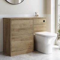 1100mm Wood Effect Left Hand Toilet and Sink Unit with Square Toilet and Black Fittings - Palma