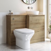 1100mm Wood Effect Right Hand Toilet and Sink Unit with Triangular Basin and Chrome Fittings - Palma