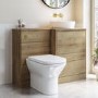 1100mm Wood Effect Right Hand Toilet and Sink Unit with Triangular Basin and Brass Fittings - Palma