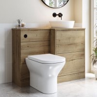 1100mm Wood Effect Right Hand Toilet and Sink Unit with Triangular Basin and Black Fittings - Palma