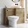 1100mm Wood Effect Right Hand Toilet and Sink Unit with Triangular Basin and Black Fittings - Palma