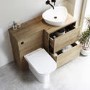 1100mm Wood Effect Right Hand Toilet and Sink Unit with Triangular Basin and Black Fittings - Palma