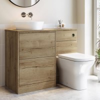 1100mm Wood Effect Left Hand Toilet and Sink Unit with Triangular Basin and Chrome Fittings - Palma