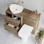 1100mm Wood Effect Left Hand Toilet and Sink Unit with Triangular Basin and Chrome Fittings - Palma