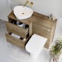 1100mm Wood Effect Left Hand Toilet and Sink Unit with Triangular Basin and Brass Fittings - Palma