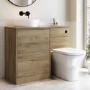 1100mm Wood Effect Left Hand Toilet and Sink Unit with Triangular Basin and Black Fittings - Palma