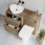 1100mm Wood Effect Left Hand Toilet and Sink Unit with Triangular Basin and Black Fittings - Palma