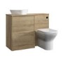 1100mm Wood Effect Left Hand Toilet and Sink Unit with Triangular Basin and Black Fittings - Palma