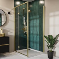 Brushed Brass 8mm Glass Rectangular Hinged Shower Enclosure 1000x800mm - Pavo