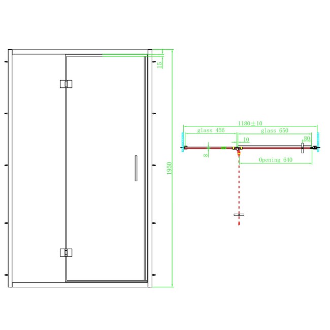 1200mm Black Hinged Shower Door 8mm Glass - Pavo