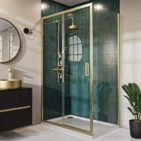 Brushed Brass 8mm Glass Rectangular Sliding Shower Enclosure 1000x800mm - Pavo