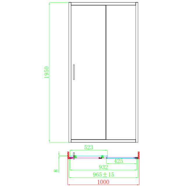 Gunmetal Grey 8mm Glass Rectangular Sliding Shower Enclosure 1000x800mm - Pavo