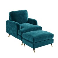 Teal Velvet Armchair and Footstool - Payton