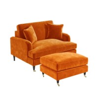 Orange Velvet Love Seat and Footstool - Payton