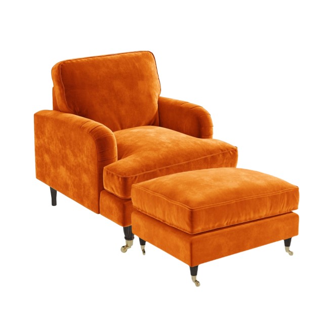 Orange Velvet Armchair and Footstool - Payton